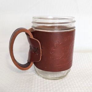 Tooled Leather Biplane Mason Jar Cozy Handled USA Royal Stricklin Fixed Wing